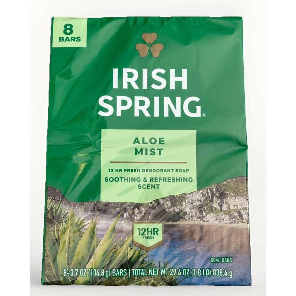 8 Pack Irish Spring Aloe Mist Bar Soap Deodorant Soap 3.7 oz Bars